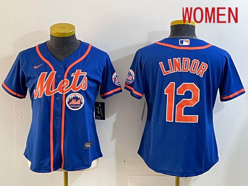 Women New York Mets #12 Lindor Blue Game 2024 Nike MLB Jersey style 12184->los angeles rams->NFL Jersey